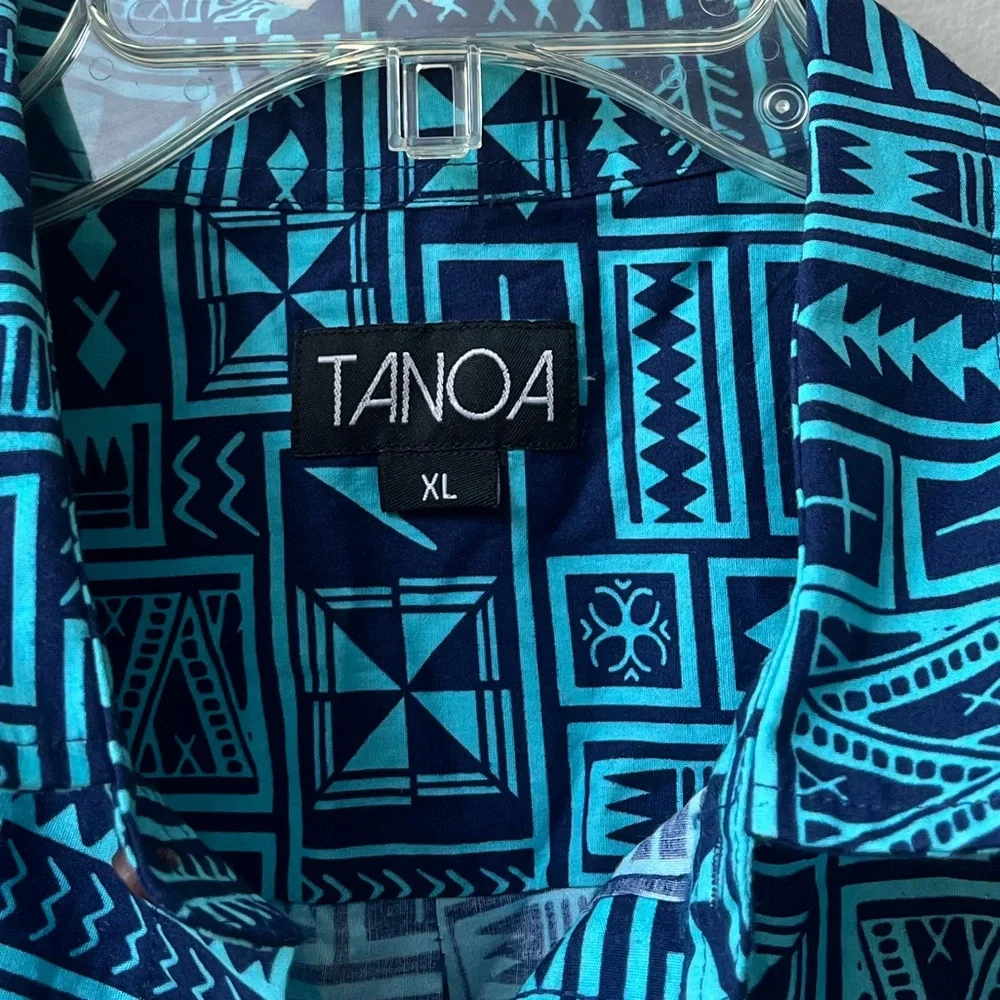 Tanoa Hawaii Tropical Geometric Short Sleeve Button Down Shirt Mens XL Blue - Picture 4 of 9
